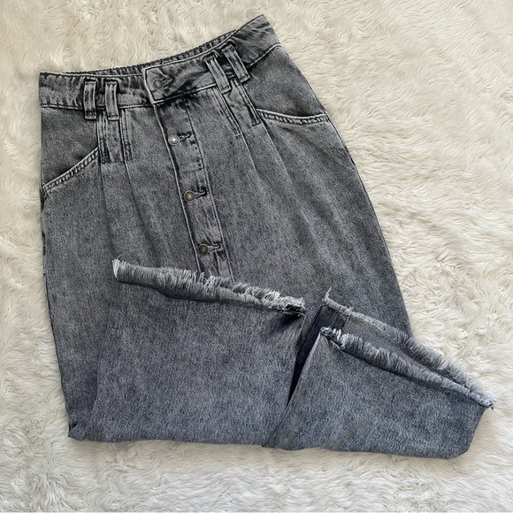 Free People We The Free Skirt Sidney Denim Midi Button Front Black Acid Wash 28 - Picture 2 of 12
